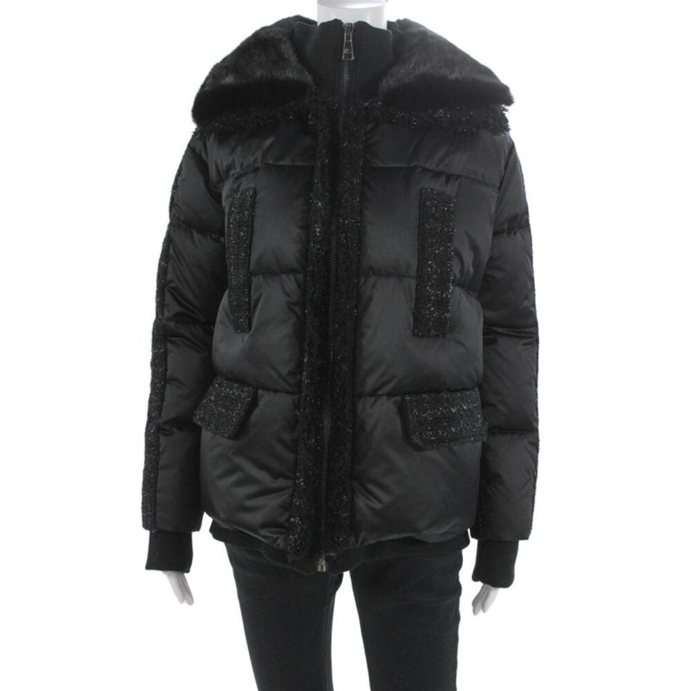 Linda Richards Womens Puffer Jacket Black Polyester Zip Long Sleeve Size S